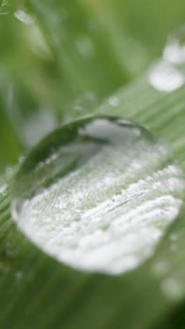 Vertical-Video-Close-Up-Of-Rain-Droplets-On-Grass-And-Plant-Leaves-2